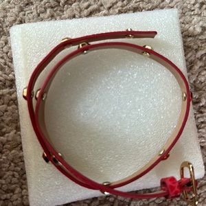 Stella & Dot red Hudson Leather Gold Studded Wrap Bracelet rocker